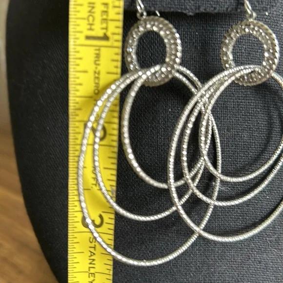 Silver Tone Triple Hoop Earrings - Picture 6 of 6